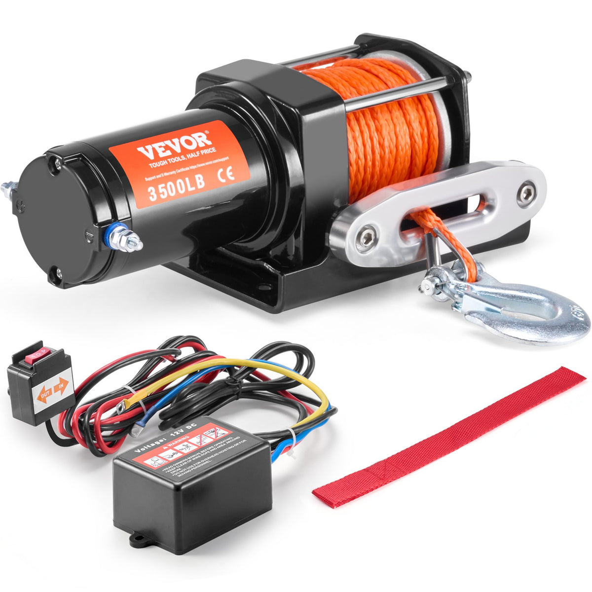 VEVOR Electric Winch, 3500 lb Line Pull Capacity, 12V DC ATV/UTV Winch with Φ3/16 in x 39 ft 12 Strands Synthetic Rope Aluminum Fairlead Wired Remote Control, IP55 Waterproof for Towing UTV ATV Boat - ATVHCSJPYXYKT38ASV9 - view 1
