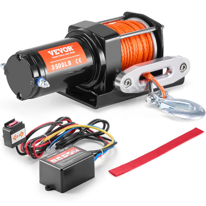 VEVOR Electric Winch, 3500 lb Line Pull Capacity, 12V DC ATV/UTV Winch with Φ3/16 in x 39 ft 12 Strands Synthetic Rope Aluminum Fairlead Wired Remote Control, IP55 Waterproof for Towing UTV ATV Boat - ATVHCSJPYXYKT38ASV9 - view 1