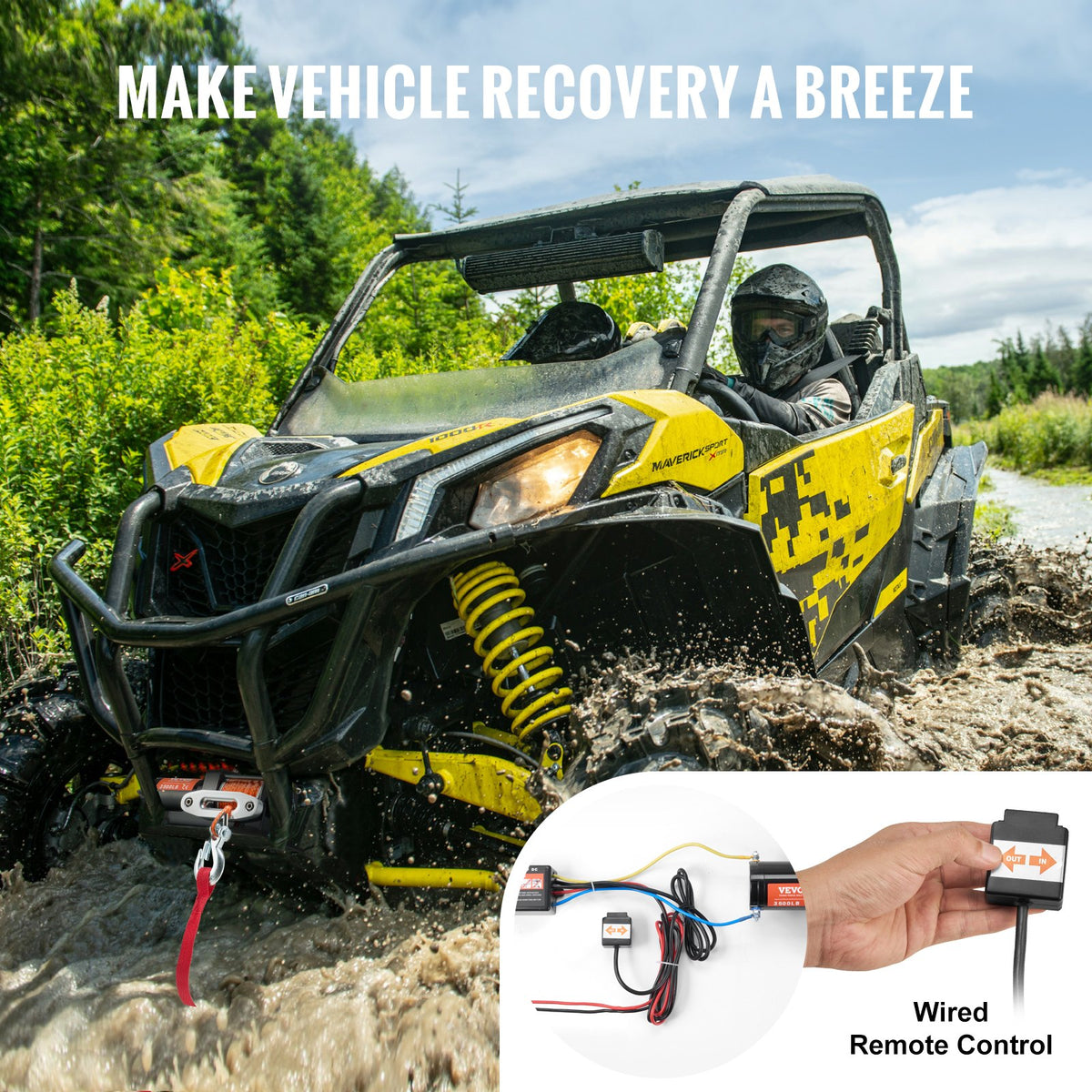 VEVOR Electric Winch, 3500 lb Line Pull Capacity, 12V DC ATV/UTV Winch with Φ3/16 in x 39 ft 12 Strands Synthetic Rope Aluminum Fairlead Wired Remote Control, IP55 Waterproof for Towing UTV ATV Boat - ATVHCSJPYXYKT38ASV9 - view 6