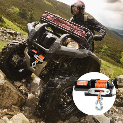 VEVOR Electric Winch, 3500 lb Line Pull Capacity, 12V DC ATV/UTV Winch with Φ3/16 in x 39 ft 12 Strands Synthetic Rope Aluminum Fairlead Wired Remote Control, IP55 Waterproof for Towing UTV ATV Boat - ATVHCSJPYXYKT38ASV9 - view 9