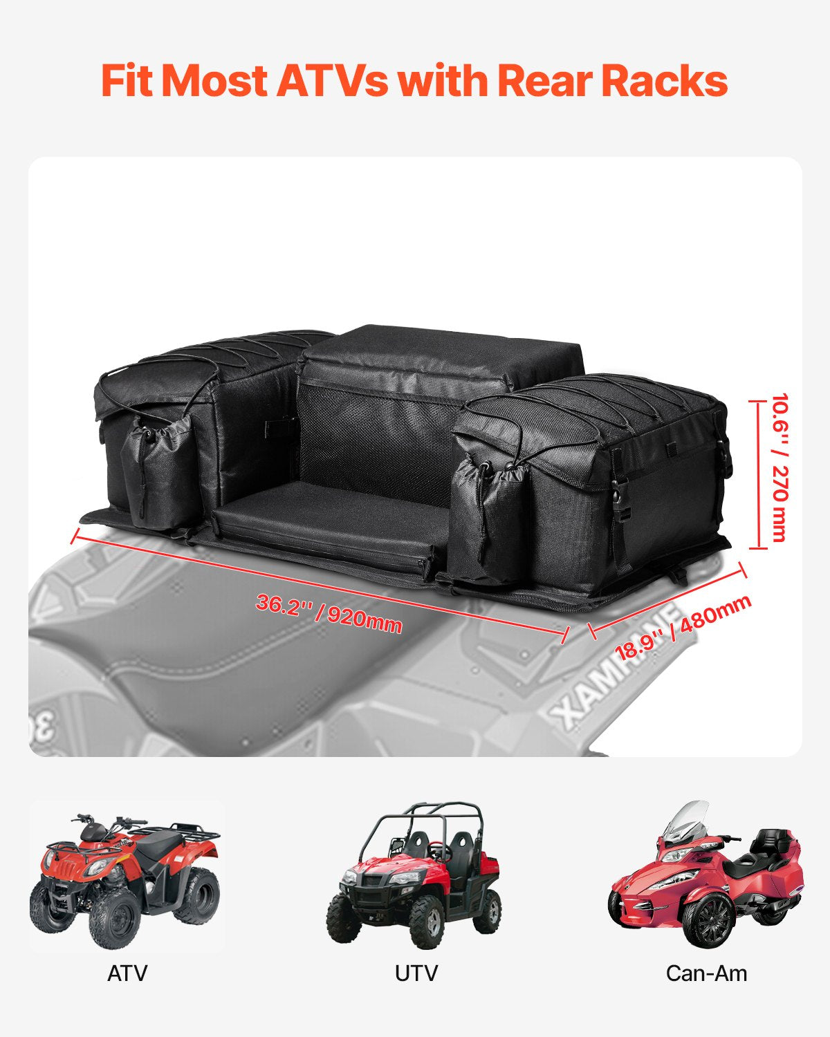 VEVOR ATV Rear Storage Bag, 50L ATV Rear Cargo Bag with Sponge Seat Cushion & Bottle Holder, 600D Oxford Cloth Rear Seat Gear Bag Fit Most ATVs with Rear Rack, Compatible with ATV, UTV, Can-Am Vehicle - ATVZBBRZDLBMNUTFBV0 - view 4
