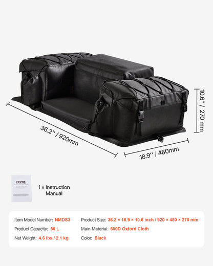 VEVOR ATV Rear Storage Bag, 50L ATV Rear Cargo Bag with Sponge Seat Cushion & Bottle Holder, 600D Oxford Cloth Rear Seat Gear Bag Fit Most ATVs with Rear Rack, Compatible with ATV, UTV, Can-Am Vehicle - ATVZBBRZDLBMNUTFBV0 - view 8