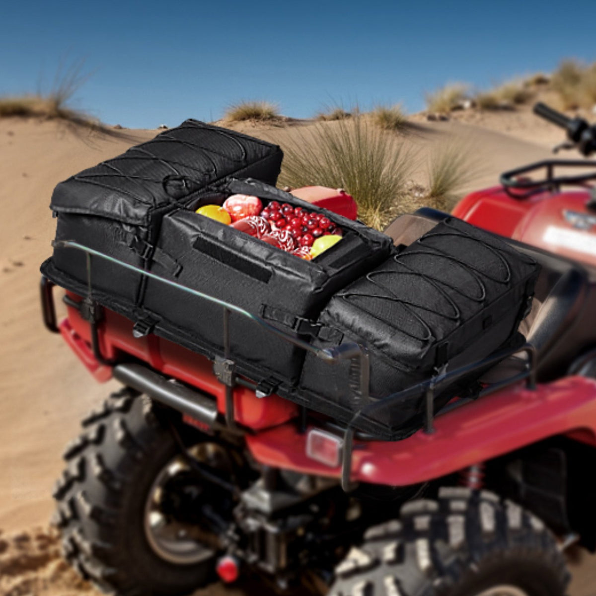 VEVOR ATV Rear Storage Bag, 50L ATV Rear Cargo Bag with Sponge Seat Cushion & Bottle Holder, 600D Oxford Cloth Rear Seat Gear Bag Fit Most ATVs with Rear Rack, Compatible with ATV, UTV, Can-Am Vehicle - ATVZBBRZDLBMNUTFBV0 - view 9