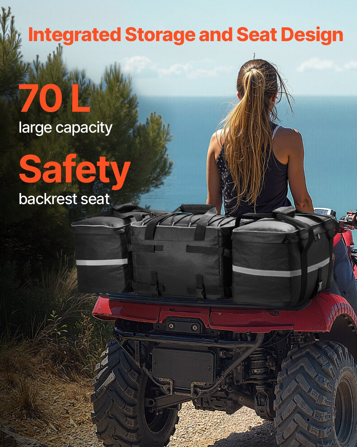 VEVOR ATV Rear Storage Bag, 54L ATV Rear Cargo Bag with 16L Cooler Insulated Bag, 600D Oxford Cloth Storage Rear Rack Seat Bag Fit Most ATVs with Rear Rack, Compatible with ATV, UTV, Can-Am Vehicles - ATVZBBRZNJBB89GBJV0 - view 3