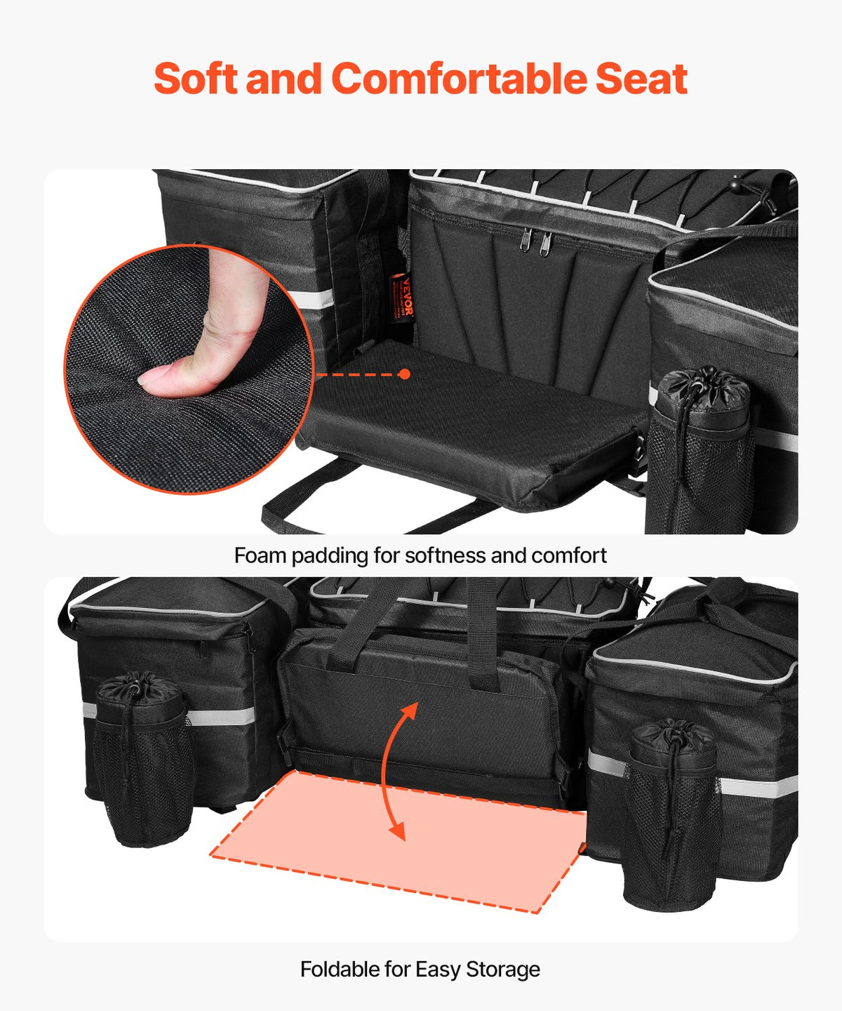 VEVOR ATV Rear Storage Bag, 54L ATV Rear Cargo Bag with 16L Cooler Insulated Bag, 600D Oxford Cloth Storage Rear Rack Seat Bag Fit Most ATVs with Rear Rack, Compatible with ATV, UTV, Can-Am Vehicles - ATVZBBRZNJBB89GBJV0 - view 7