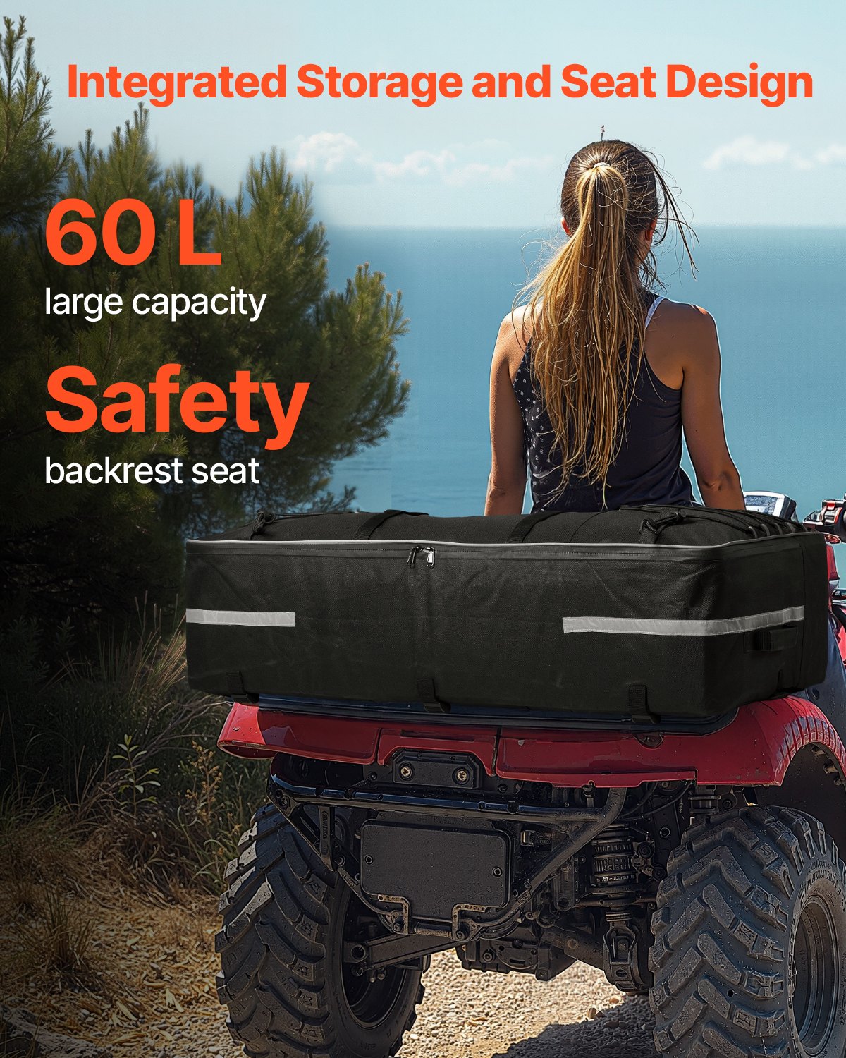 VEVOR ATV Rear Storage Bag, 60L ATV Rear Cargo Storage Bag with Backrest & Waterproof Cover, 600D Oxford Cloth Rear Seat Gear Bag Fit Most ATVs with Rear Rack, Compatible with ATV, UTV, Can-Am Vehicle - ATVZBBRZNL74NVXW7V0 - view 3