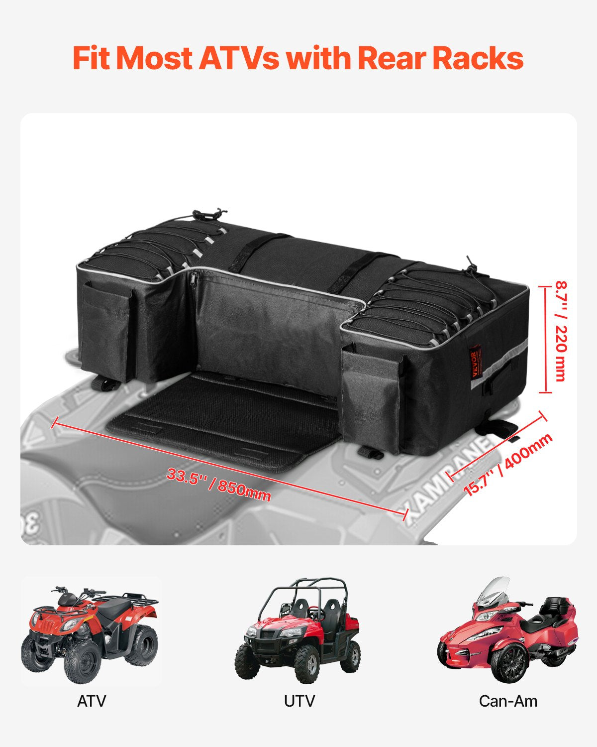 VEVOR ATV Rear Storage Bag, 60L ATV Rear Cargo Storage Bag with Backrest & Waterproof Cover, 600D Oxford Cloth Rear Seat Gear Bag Fit Most ATVs with Rear Rack, Compatible with ATV, UTV, Can-Am Vehicle - ATVZBBRZNL74NVXW7V0 - view 4