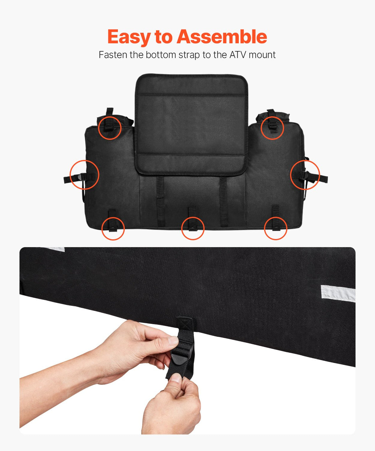 VEVOR ATV Rear Storage Bag, 60L ATV Rear Cargo Storage Bag with Backrest & Waterproof Cover, 600D Oxford Cloth Rear Seat Gear Bag Fit Most ATVs with Rear Rack, Compatible with ATV, UTV, Can-Am Vehicle - ATVZBBRZNL74NVXW7V0 - view 6