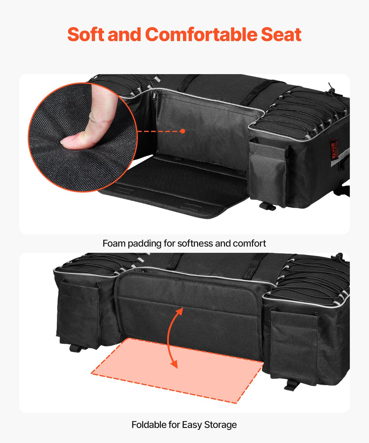 VEVOR ATV Rear Storage Bag, 60L ATV Rear Cargo Storage Bag with Backrest & Waterproof Cover, 600D Oxford Cloth Rear Seat Gear Bag Fit Most ATVs with Rear Rack, Compatible with ATV, UTV, Can-Am Vehicle - ATVZBBRZNL74NVXW7V0 - view 7