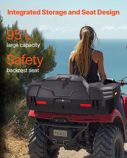 VEVOR ATV Rear Storage Box and Lounger, 95L ATV Cargo Box with Seat & Backrest, Waterproof LLDPE & Lockable Lounger Storage Box Fit Most ATVs with Rear Rack, Compatible with ATV, UTV, Can-Am Vehicles - ATVZBBYZJYX7J23YQV0 - view 3