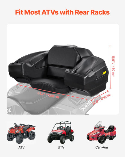 VEVOR ATV Rear Storage Box and Lounger, 95L ATV Cargo Box with Seat & Backrest, Waterproof LLDPE & Lockable Lounger Storage Box Fit Most ATVs with Rear Rack, Compatible with ATV, UTV, Can-Am Vehicles - ATVZBBYZJYX7J23YQV0 - view 4