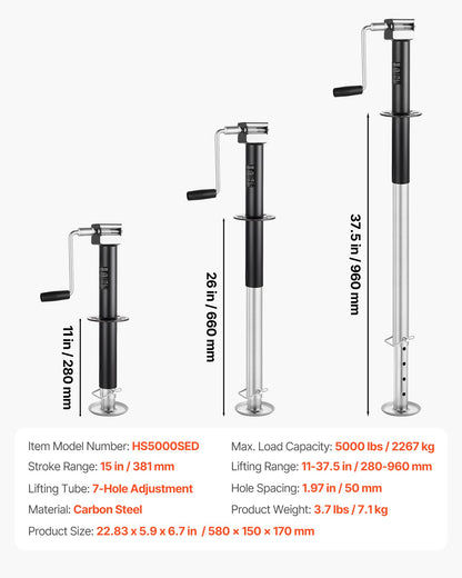 VEVOR 5000 lbs A-Frame Trailer Jack, 15-Inch Vertical Travel, Trailer Lift Jack with Adjustable 7-Level Drop Leg & Drill Socket, Cordless Drill Compatible, Suitable for RV, Utility, Yacht Trailers - AXLSTCQJDSYKA13UA001V0 - view 8