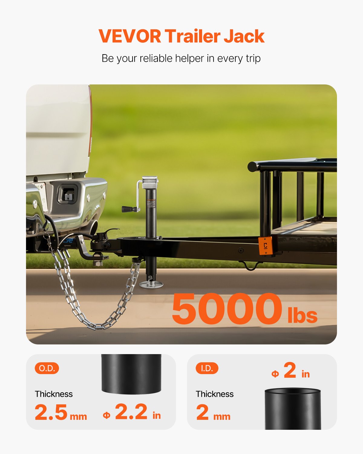 VEVOR A-Frame Trailer Jack, 5000 lbs Dynamic Load Capacity, Trailer Jack Stand with Handle & Rectangular Footpad, 15-inch Vertical Travel, Suitable for RV, Horse, Utility Trailers, Yacht Trailers - AXLSTCQJDSYKAZ99C001V0 - view 3