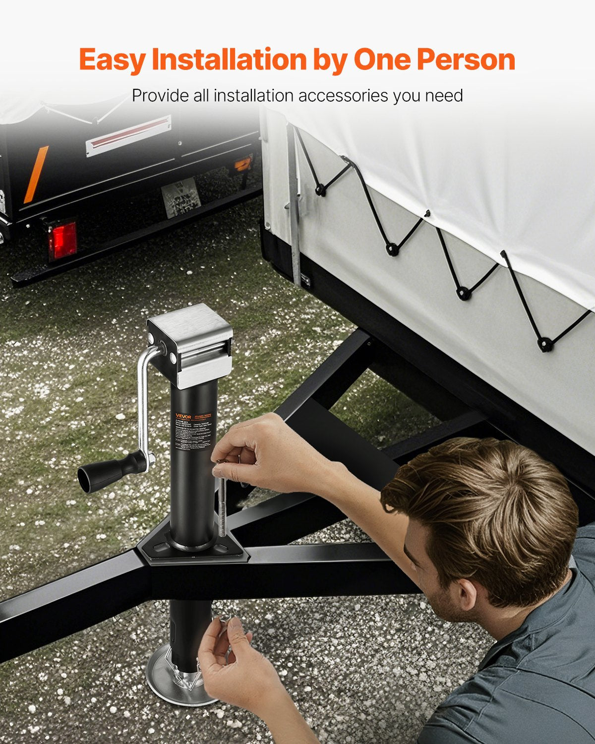 VEVOR A-Frame Trailer Jack, 5000 lbs Dynamic Load Capacity, Trailer Jack Stand with Handle & Rectangular Footpad, 15-inch Vertical Travel, Suitable for RV, Horse, Utility Trailers, Yacht Trailers - AXLSTCQJDSYKAZ99C001V0 - view 4