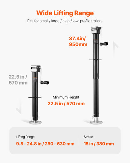 VEVOR A-Frame Trailer Jack, 5000 lbs Dynamic Load Capacity, Trailer Jack Stand with Handle & Rectangular Footpad, 15-inch Vertical Travel, Suitable for RV, Horse, Utility Trailers, Yacht Trailers - AXLSTCQJDSYKAZ99C001V0 - view 6