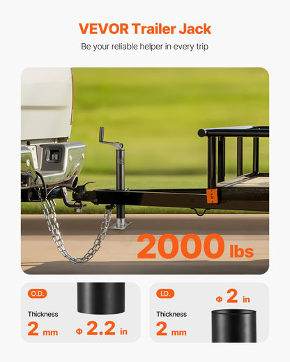 VEVOR A-Frame Trailer Jack, 2000 lbs Dynamic Load Capacity, Trailer Jack Stand with Handle & Rectangular Footpad, 15-inch Vertical Travel, Suitable for RV, Horse, Utility Trailers, Yacht Trailers - AXLSTCQJDSYKZVW33001V0 - view 3