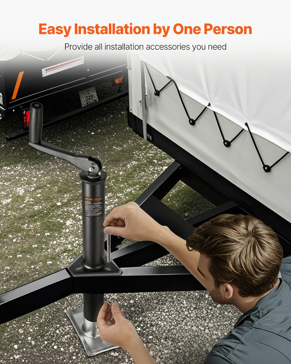VEVOR A-Frame Trailer Jack, 2000 lbs Dynamic Load Capacity, Trailer Jack Stand with Handle & Rectangular Footpad, 15-inch Vertical Travel, Suitable for RV, Horse, Utility Trailers, Yacht Trailers - AXLSTCQJDSYKZVW33001V0 - view 4