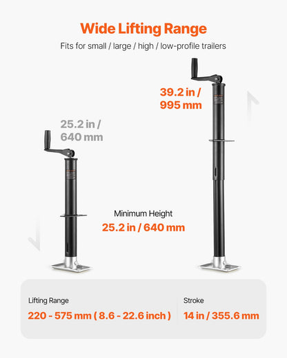 VEVOR A-Frame Trailer Jack, 2000 lbs Dynamic Load Capacity, Trailer Jack Stand with Handle & Rectangular Footpad, 15-inch Vertical Travel, Suitable for RV, Horse, Utility Trailers, Yacht Trailers - AXLSTCQJDSYKZVW33001V0 - view 6