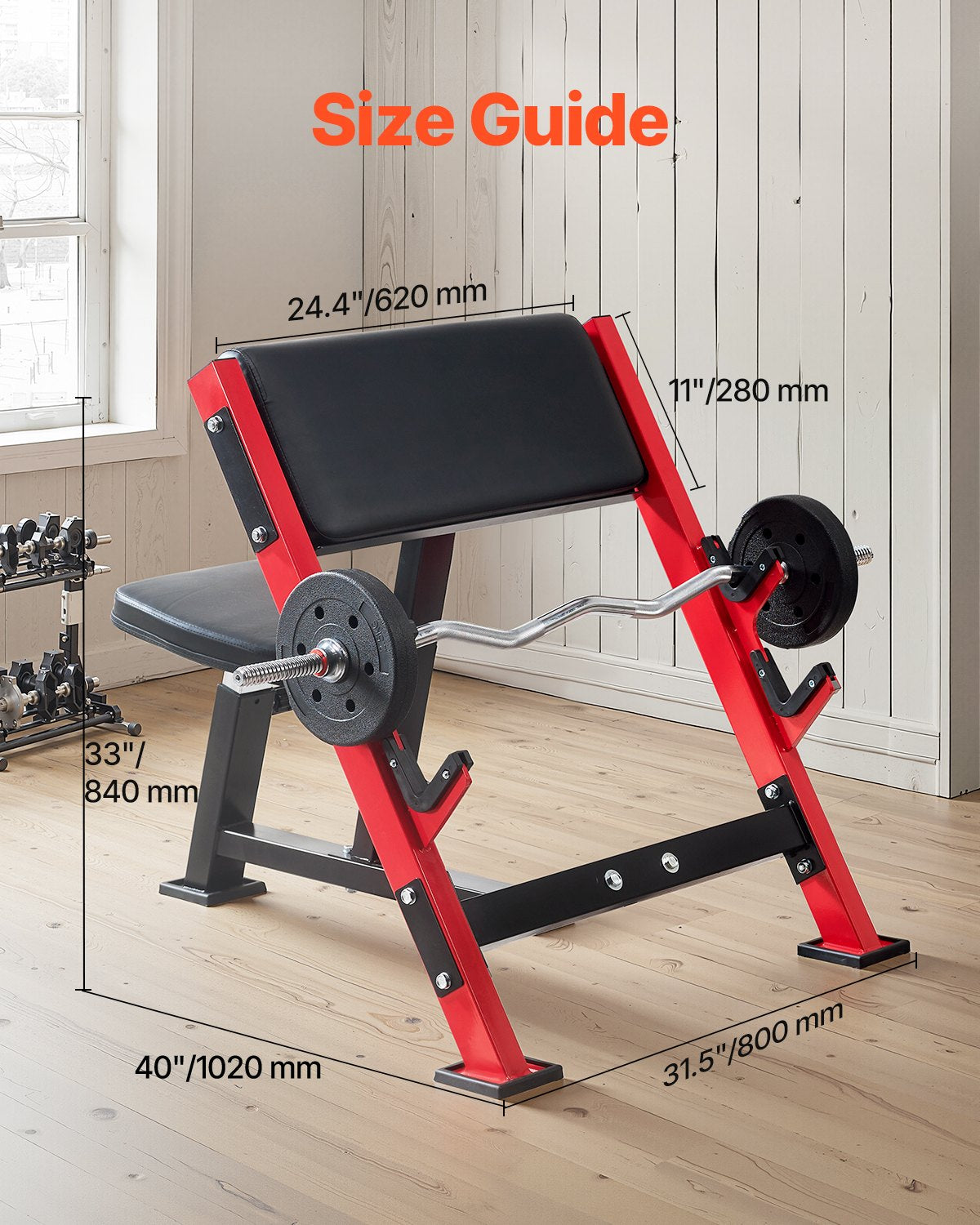 VEVOR Preacher Curl Bench, Strength Training Benches, Max load 660 LBS Home Gym Fitness Equipment, Seated Arm Isolated Barbell Dumbbell Bicep Station, Adjustable Weight Bench with Bar Holders - AXMSYKDJGDBKCAT1TV0 - view 3