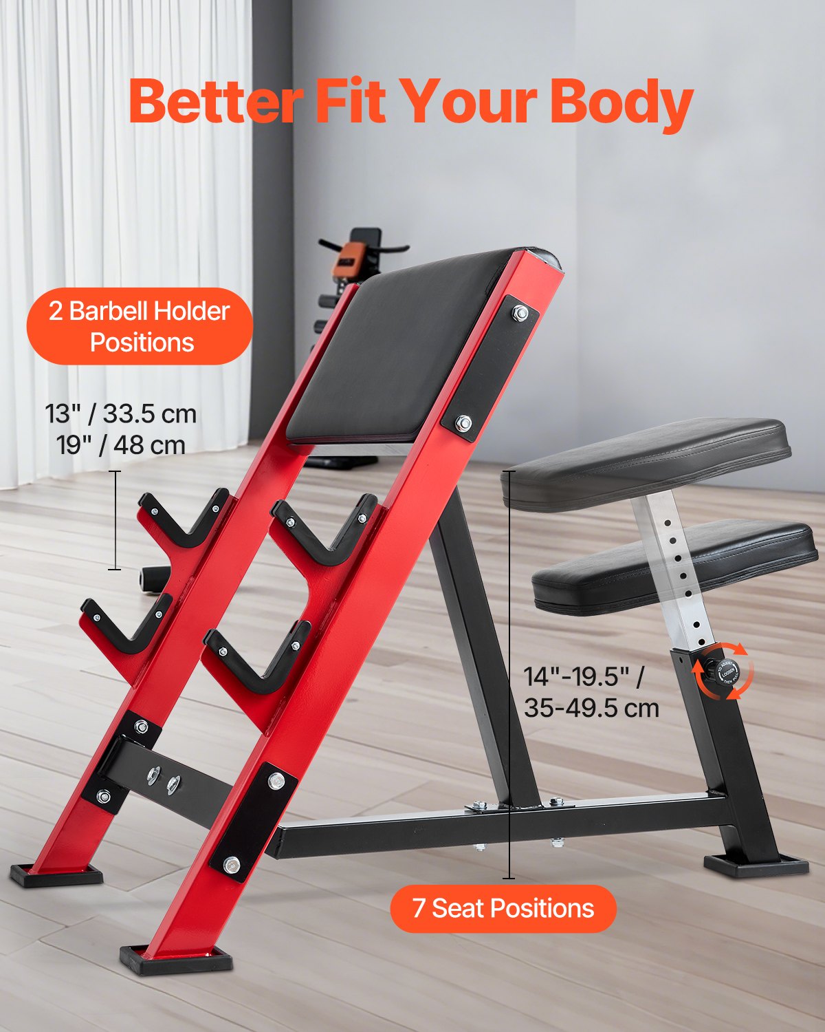 VEVOR Preacher Curl Bench, Strength Training Benches, Max load 660 LBS Home Gym Fitness Equipment, Seated Arm Isolated Barbell Dumbbell Bicep Station, Adjustable Weight Bench with Bar Holders - AXMSYKDJGDBKCAT1TV0 - view 4