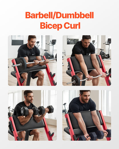 VEVOR Preacher Curl Bench, Strength Training Benches, Max load 660 LBS Home Gym Fitness Equipment, Seated Arm Isolated Barbell Dumbbell Bicep Station, Adjustable Weight Bench with Bar Holders - AXMSYKDJGDBKCAT1TV0 - view 7