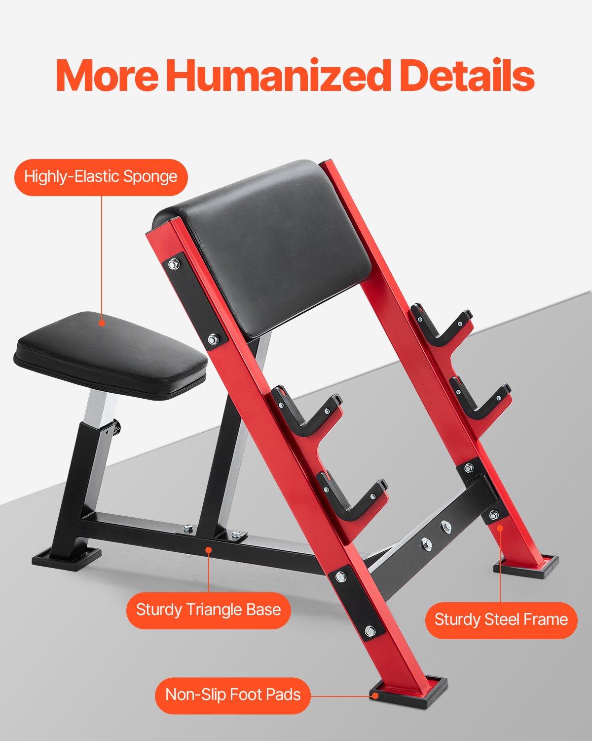 VEVOR Preacher Curl Bench, Strength Training Benches, Max load 660 LBS Home Gym Fitness Equipment, Seated Arm Isolated Barbell Dumbbell Bicep Station, Adjustable Weight Bench with Bar Holders - AXMSYKDJGDBKCAT1TV0 - view 8