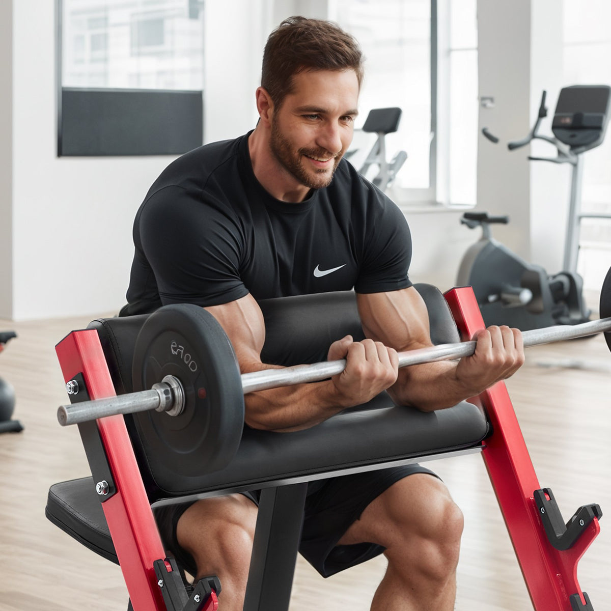 VEVOR Preacher Curl Bench, Strength Training Benches, Max load 660 LBS Home Gym Fitness Equipment, Seated Arm Isolated Barbell Dumbbell Bicep Station, Adjustable Weight Bench with Bar Holders - AXMSYKDJGDBKCAT1TV0 - view 9