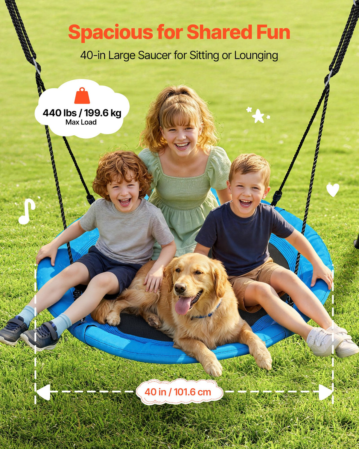 VEVOR Swing Set for Backyard, 40 in Saucer Swing Seat with Heavy Duty A-Frame Metal Stand, 440 lbs Load Capacity, Reinforced with Spiral Ground Anchors, Swingset Outdoor for Kids, Black and Blue - AXQQTZ1RWCGH998PH001V0 - view 5