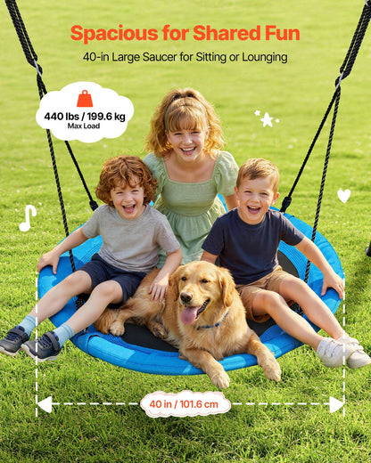 VEVOR Swing Set for Backyard, 40 in Saucer Swing Seat with Heavy Duty A-Frame Metal Stand, 440 lbs Load Capacity, Reinforced with Spiral Ground Anchors, Swingset Outdoor for Kids, Black and Blue - AXQQTZ1RWCGH998PH001V0 - view 5