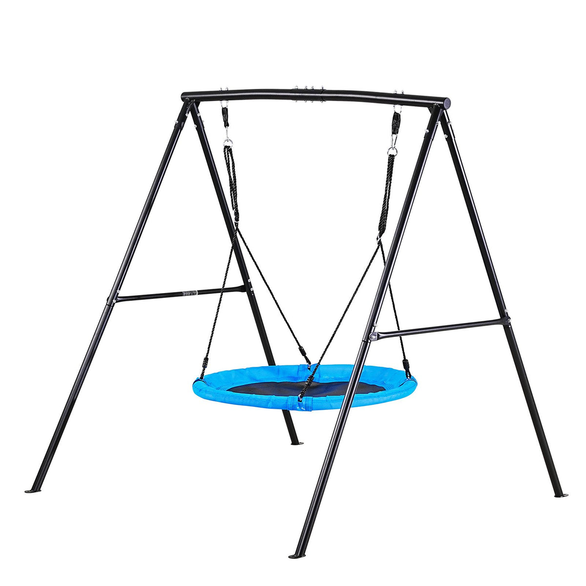 VEVOR Swing Set for Backyard, 40 in Saucer Swing Seat with Heavy Duty A-Frame Metal Stand, 440 lbs Load Capacity, Reinforced with Spiral Ground Anchors, Swingset Outdoor for Kids, Black and Blue - AXQQTZ1RWCGH998PH001V0 - view 10