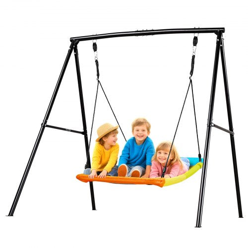 VEVOR Swing Set for Backyard, 60 x 32 in Swing Seat with Heavy Duty A-Frame Metal Stand, 440 lbs Load Capacity, Reinforced with Spiral Ground Anchors, Swingset Outdoor for Kids, Black and Colorful - AXQQTZ1RWCGHWRPSE001V0 - view 2