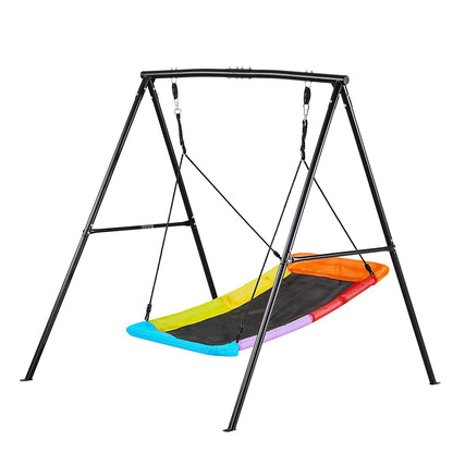 VEVOR Swing Set for Backyard, 60 x 32 in Swing Seat with Heavy Duty A-Frame Metal Stand, 440 lbs Load Capacity, Reinforced with Spiral Ground Anchors, Swingset Outdoor for Kids, Black and Colorful - AXQQTZ1RWCGHWRPSE001V0 - view 10