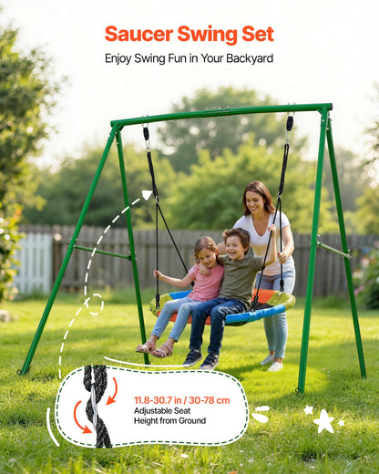 VEVOR Swing Set for Backyard, 40 in Saucer Swing Seat with Heavy Duty A-Frame Metal Stand, 440 lbs Load Capacity, Reinforced with Spiral Ground Anchors, Swingset Outdoor for Kids, Green and Colorful - AXQQTZ1RWCGLL6D84001V0 - view 3