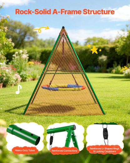 VEVOR Swing Set for Backyard, 40 in Saucer Swing Seat with Heavy Duty A-Frame Metal Stand, 440 lbs Load Capacity, Reinforced with Spiral Ground Anchors, Swingset Outdoor for Kids, Green and Colorful - AXQQTZ1RWCGLL6D84001V0 - view 4