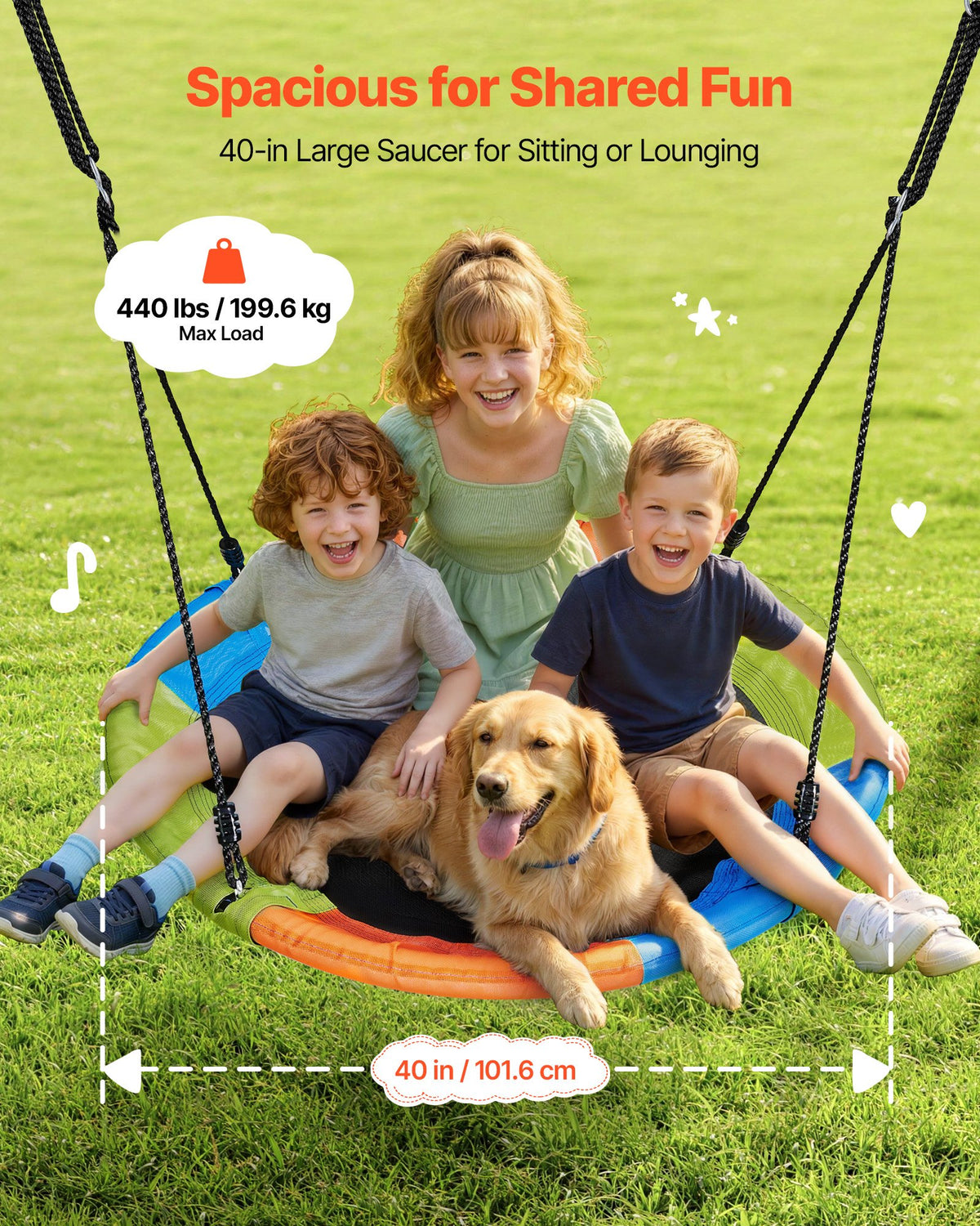 VEVOR Swing Set for Backyard, 40 in Saucer Swing Seat with Heavy Duty A-Frame Metal Stand, 440 lbs Load Capacity, Reinforced with Spiral Ground Anchors, Swingset Outdoor for Kids, Green and Colorful - AXQQTZ1RWCGLL6D84001V0 - view 5