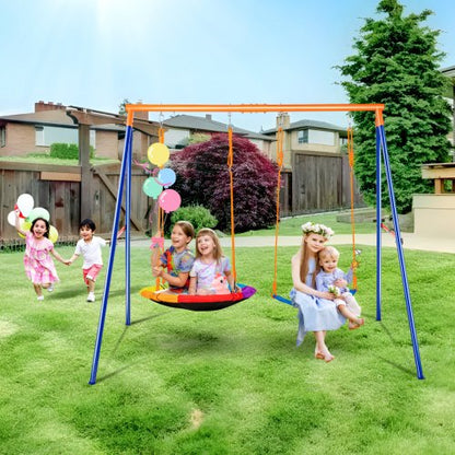 VEVOR Swing Sets for Backyard, 440lbs Load Capacity Swing Set, with 1 Saucer Swing Seat, 1 Belt Swing Seat, Heavy Duty A-Frame Metal Swing Stand and Adjustable Rope, Swingset Outdoor for Kids - AXQQTZ2RW000VMH9NV0 - view 2