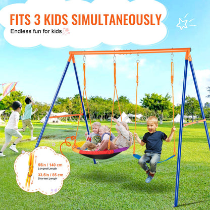VEVOR Swing Sets for Backyard, 440lbs Load Capacity Swing Set, with 1 Saucer Swing Seat, 1 Belt Swing Seat, Heavy Duty A-Frame Metal Swing Stand and Adjustable Rope, Swingset Outdoor for Kids - AXQQTZ2RW000VMH9NV0 - view 5