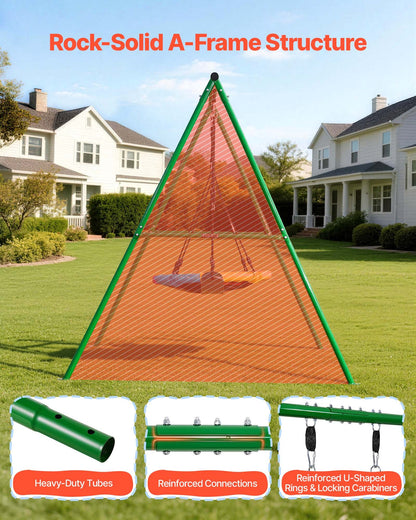 VEVOR Swing Set for Backyard, 32 in Saucer Swing Seat and Belt Seat, with Heavy Duty A-Frame Metal Stand, 440 lbs Load Capacity, Reinforced with Spiral Ground Anchors, Swingset Outdoor for Kids - AXQQTZ2RWCGL2KT8O001V0 - view 4