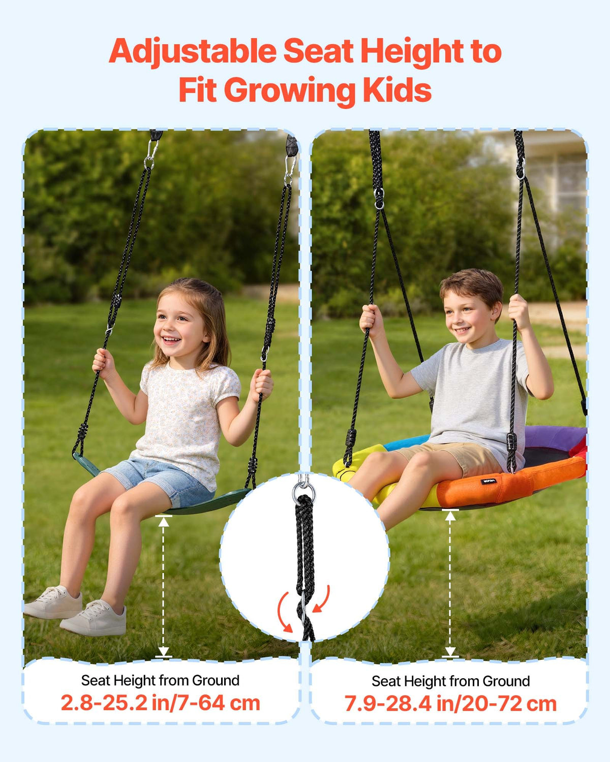 VEVOR Swing Set for Backyard, 32 in Saucer Swing Seat and Belt Seat, with Heavy Duty A-Frame Metal Stand, 440 lbs Load Capacity, Reinforced with Spiral Ground Anchors, Swingset Outdoor for Kids - AXQQTZ2RWCGL2KT8O001V0 - view 5