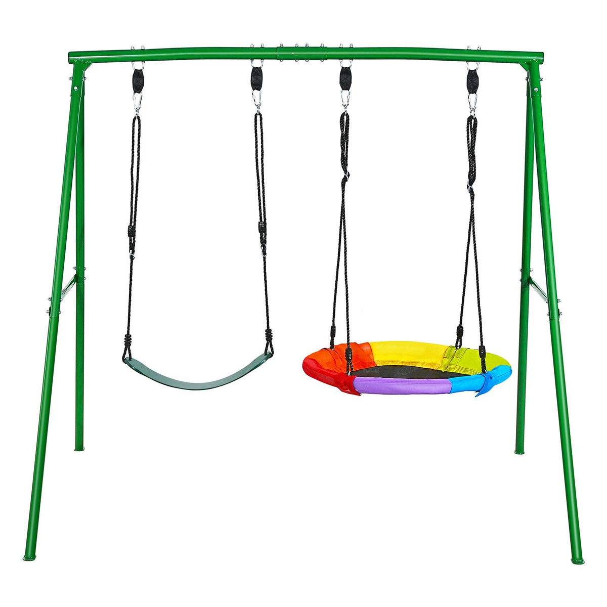 VEVOR Swing Set for Backyard, 32 in Saucer Swing Seat and Belt Seat, with Heavy Duty A-Frame Metal Stand, 440 lbs Load Capacity, Reinforced with Spiral Ground Anchors, Swingset Outdoor for Kids - AXQQTZ2RWCGL2KT8O001V0 - view 10