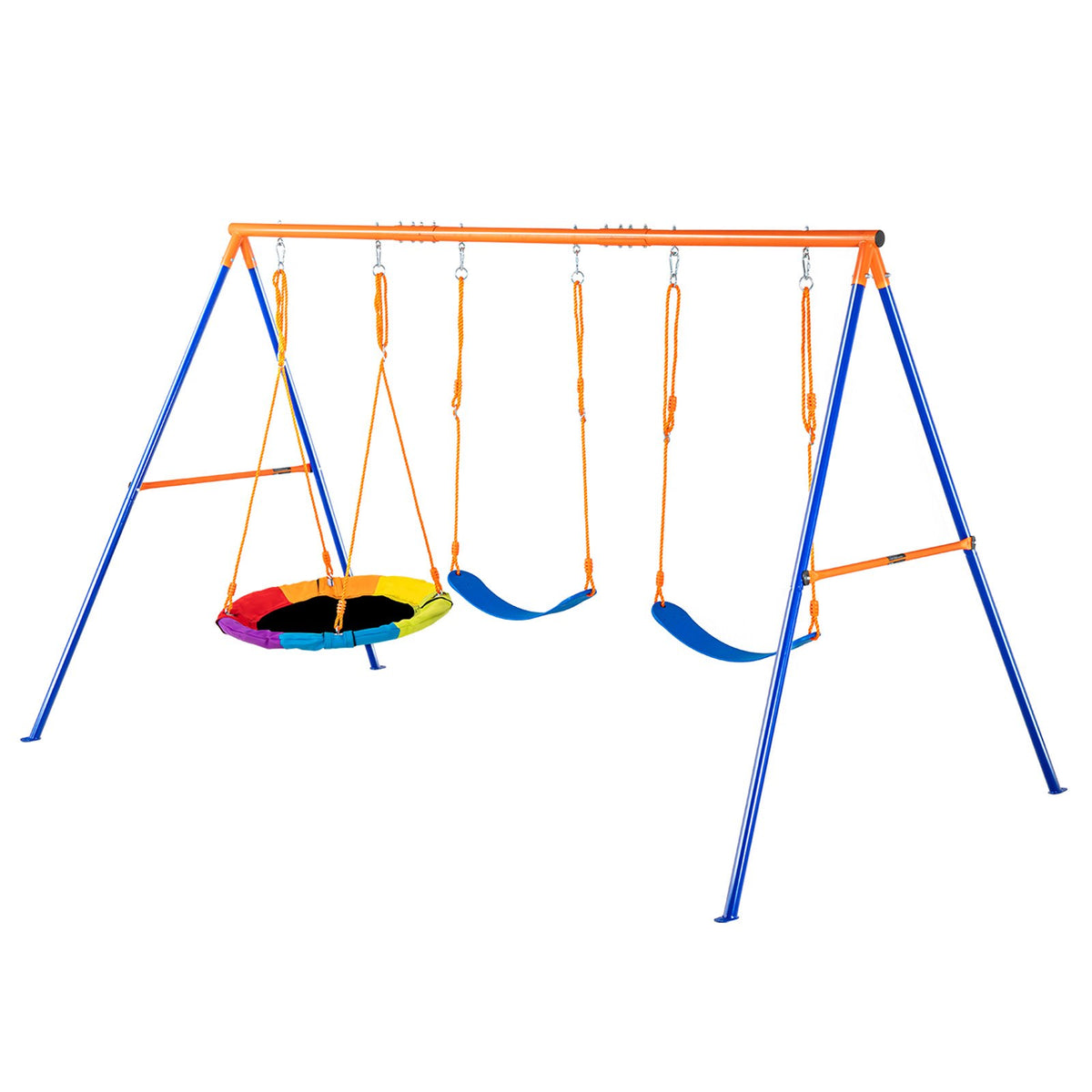 VEVOR Swing Sets for Backyard, 600lbs Load Capacity Swing Set, with 1 Saucer Swing Seat, 2 Belt Swing Seats, Heavy Duty A-Frame Metal Swing Stand and Adjustable Rope, Swingset Outdoor for Kids - AXQQTZ3RW000W9S5KV0 - view 10