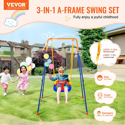 VEVOR Swing Sets for Backyard, 3-in-1 Toddler Swing Set with 4 Sandbags, Foldable Metal Stand, Easy to Assemble, Swingset Indoor/Outdoor for Kids 3-6 Years, Youth 6-10 Years and Teenagers 10+ - AXQQTZSL1RW07PILCV0 - view 3