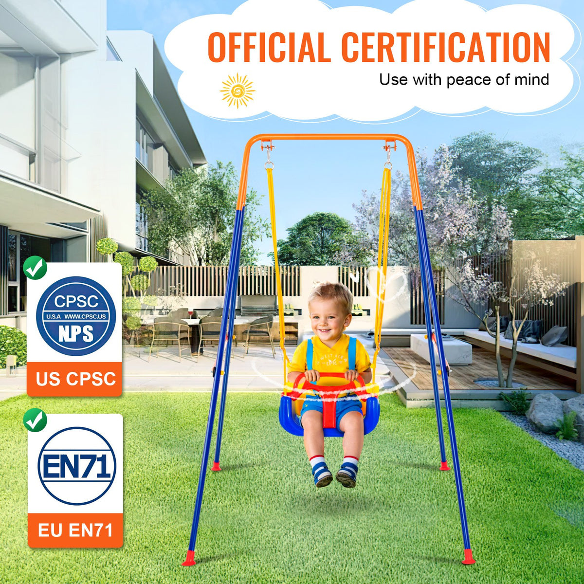 VEVOR Swing Sets for Backyard, 3-in-1 Toddler Swing Set with 4 Sandbags, Foldable Metal Stand, Easy to Assemble, Swingset Indoor/Outdoor for Kids 3-6 Years, Youth 6-10 Years and Teenagers 10+ - AXQQTZSL1RW07PILCV0 - view 6