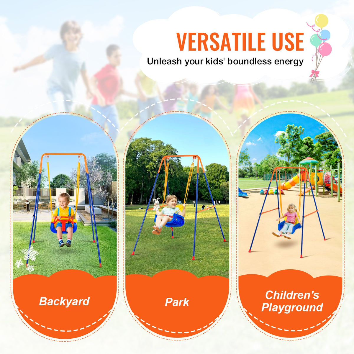 VEVOR Swing Sets for Backyard, 3-in-1 Toddler Swing Set with 4 Sandbags, Foldable Metal Stand, Easy to Assemble, Swingset Indoor/Outdoor for Kids 3-6 Years, Youth 6-10 Years and Teenagers 10+ - AXQQTZSL1RW07PILCV0 - view 7