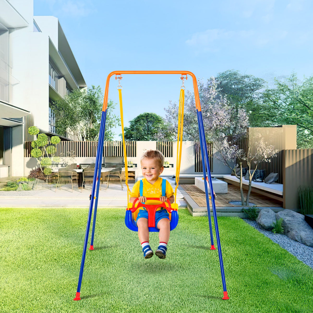VEVOR Swing Sets for Backyard, 3-in-1 Toddler Swing Set with 4 Sandbags, Foldable Metal Stand, Easy to Assemble, Swingset Indoor/Outdoor for Kids 3-6 Years, Youth 6-10 Years and Teenagers 10+ - AXQQTZSL1RW07PILCV0 - view 9