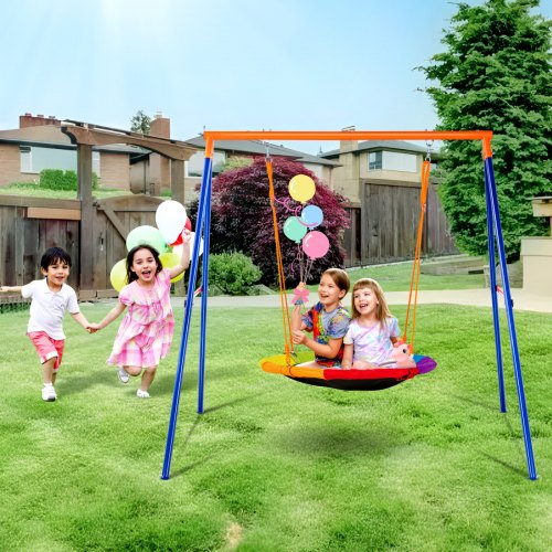 VEVOR Swing Sets for Backyard, 440lbs Load Capacity Swing Set, 40" Saucer Swing Seat with Heavy Duty A-Frame Metal Swing Stand and Adjustable Rope, Easy to Assemble, Swingset Outdoor for Kids - AXQQTZZW1RW0EWUW4V0 - view 2