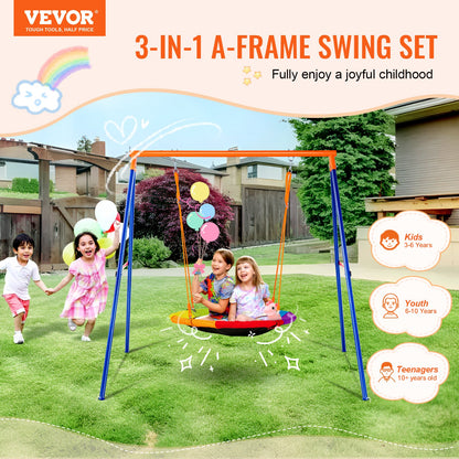 VEVOR Swing Sets for Backyard, 440lbs Load Capacity Swing Set, 40" Saucer Swing Seat with Heavy Duty A-Frame Metal Swing Stand and Adjustable Rope, Easy to Assemble, Swingset Outdoor for Kids - AXQQTZZW1RW0EWUW4V0 - view 3