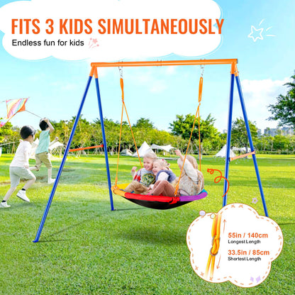 VEVOR Swing Sets for Backyard, 440lbs Load Capacity Swing Set, 40" Saucer Swing Seat with Heavy Duty A-Frame Metal Swing Stand and Adjustable Rope, Easy to Assemble, Swingset Outdoor for Kids - AXQQTZZW1RW0EWUW4V0 - view 5