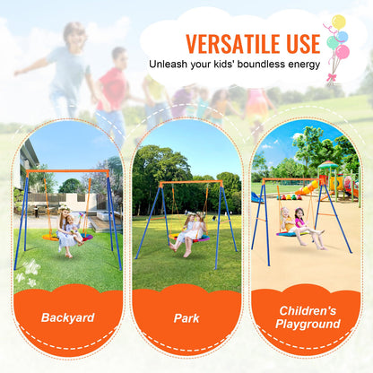 VEVOR Swing Sets for Backyard, 440lbs Load Capacity Swing Set, 40" Saucer Swing Seat with Heavy Duty A-Frame Metal Swing Stand and Adjustable Rope, Easy to Assemble, Swingset Outdoor for Kids - AXQQTZZW1RW0EWUW4V0 - view 7