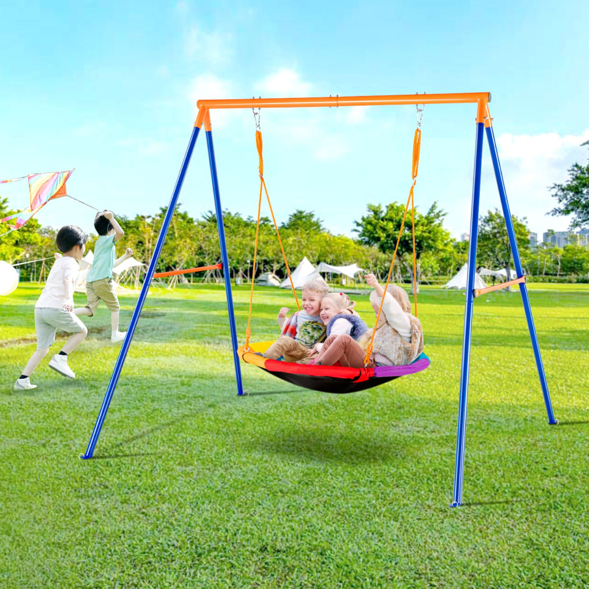 VEVOR Swing Sets for Backyard, 440lbs Load Capacity Swing Set, 40" Saucer Swing Seat with Heavy Duty A-Frame Metal Swing Stand and Adjustable Rope, Easy to Assemble, Swingset Outdoor for Kids - AXQQTZZW1RW0EWUW4V0 - view 9